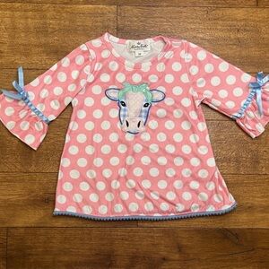 Marie Nicole Cow Applique Pink Polka Dot Print Girls Top Size XS (18-24mo)